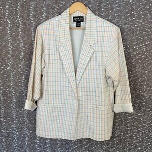 Vintage Adolfo International Plaid Blazer Jacket Campus Preppy Women's Medium
